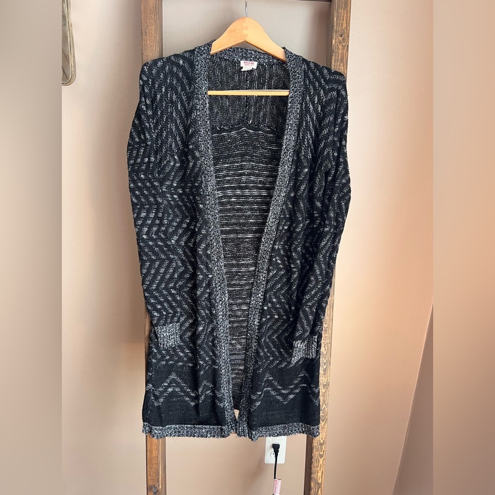 Women's Black and Gray Open Front Cardigan